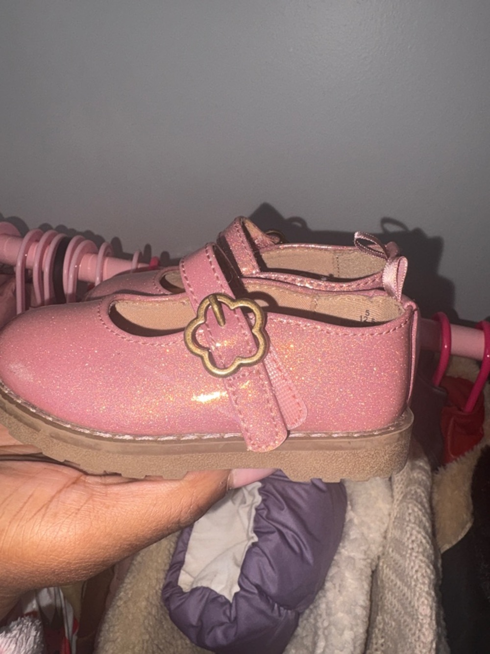 Old Navy Glitter Pink Mary Jane with Flower Buckle